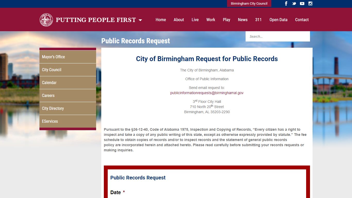 City of Birmingham Request for Public Records